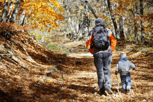 Dad and son hiking